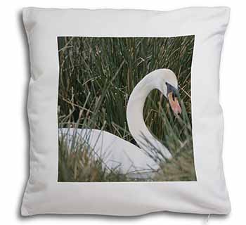 Swan in Grass Land Soft White Velvet Feel Scatter Cushion