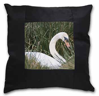 Swan in Grass Land Black Satin Feel Scatter Cushion