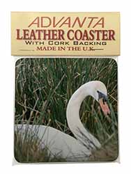 Swan in Grass Land Single Leather Photo Coaster