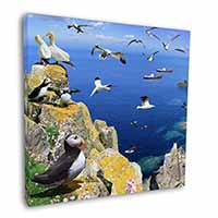 Puffins and Sea Bird Montage Square Canvas 12"x12" Wall Art Picture Print