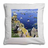 Puffins and Sea Bird Montage Soft White Velvet Feel Scatter Cushion