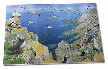 Large Glass Cutting Chopping Board Puffins and Sea Bird Montage