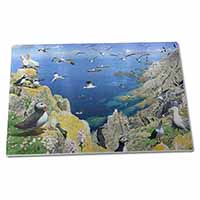 Large Glass Cutting Chopping Board Puffins and Sea Bird Montage