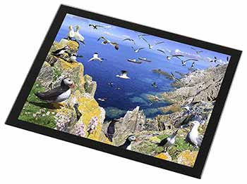 Puffins and Sea Bird Montage Black Rim High Quality Glass Placemat