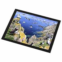 Puffins and Sea Bird Montage Black Rim High Quality Glass Placemat
