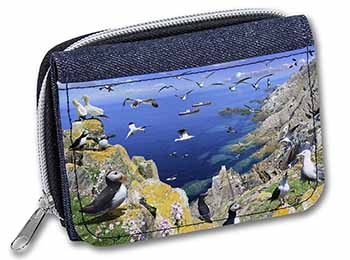 Puffins and Sea Bird Montage Unisex Denim Purse Wallet