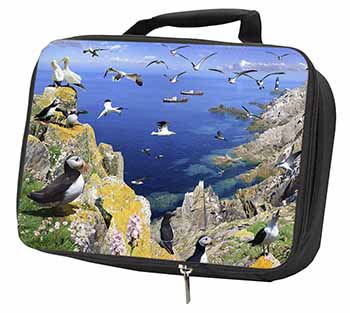 Puffins and Sea Bird Montage Black Insulated School Lunch Box/Picnic Bag