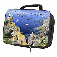 Puffins and Sea Bird Montage Black Insulated School Lunch Box/Picnic Bag