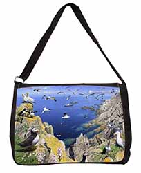 Puffins and Sea Bird Montage Large Black Laptop Shoulder Bag School/College