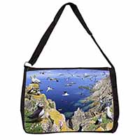 Puffins and Sea Bird Montage Large Black Laptop Shoulder Bag School/College