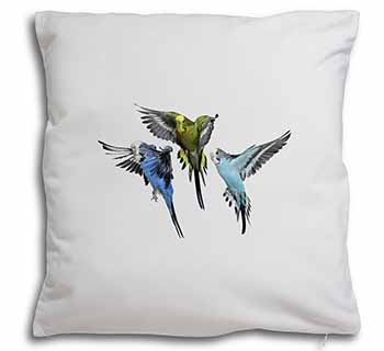 Budgerigars, Budgies in Flight Soft White Velvet Feel Scatter Cushion