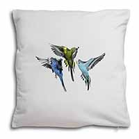 Budgerigars, Budgies in Flight Soft White Velvet Feel Scatter Cushion