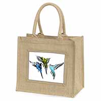 Budgerigars, Budgies in Flight Natural/Beige Jute Large Shopping Bag