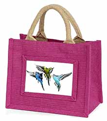 Budgerigars, Budgies in Flight Little Girls Small Pink Jute Shopping Bag
