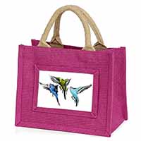 Budgerigars, Budgies in Flight Little Girls Small Pink Jute Shopping Bag