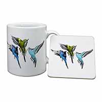 Budgerigars, Budgies in Flight Mug and Coaster Set