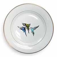 Budgerigars, Budgies in Flight Gold Rim Plate Printed Full Colour in Gift Box
