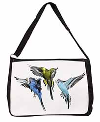 Budgerigars, Budgies in Flight Large Black Laptop Shoulder Bag School/College