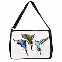 Budgerigars, Budgies in Flight Large Black Laptop Shoulder Bag School/College