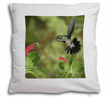 Green Hermit Humming Bird Soft White Velvet Feel Scatter Cushion