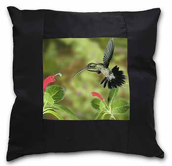 Green Hermit Humming Bird Black Satin Feel Scatter Cushion