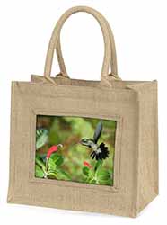 Green Hermit Humming Bird Natural/Beige Jute Large Shopping Bag