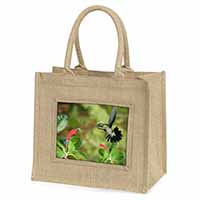 Green Hermit Humming Bird Natural/Beige Jute Large Shopping Bag