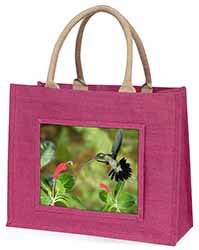 Green Hermit Humming Bird Large Pink Jute Shopping Bag