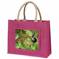 Green Hermit Humming Bird Large Pink Jute Shopping Bag