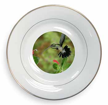 Green Hermit Humming Bird Gold Rim Plate Printed Full Colour in Gift Box
