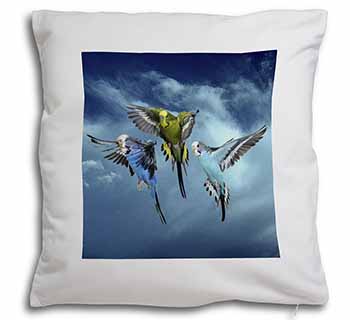 Budgies in Flight Soft White Velvet Feel Scatter Cushion