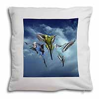 Budgies in Flight Soft White Velvet Feel Scatter Cushion