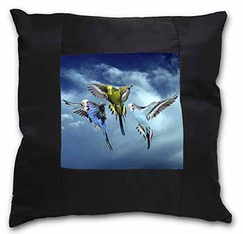 Budgies in Flight Black Satin Feel Scatter Cushion