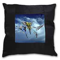 Budgies in Flight Black Satin Feel Scatter Cushion