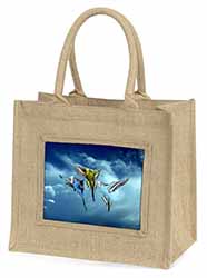 Budgies in Flight Natural/Beige Jute Large Shopping Bag