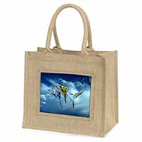 Budgies in Flight Natural/Beige Jute Large Shopping Bag