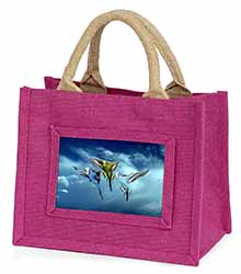 Budgies in Flight Little Girls Small Pink Jute Shopping Bag