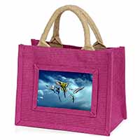 Budgies in Flight Little Girls Small Pink Jute Shopping Bag