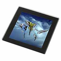 Budgies in Flight Black Rim High Quality Glass Coaster