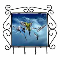 Budgies in Flight Wrought Iron Key Holder Hooks