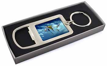 Budgies in Flight Chrome Metal Bottle Opener Keyring in Box