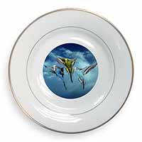 Budgies in Flight Gold Rim Plate Printed Full Colour in Gift Box