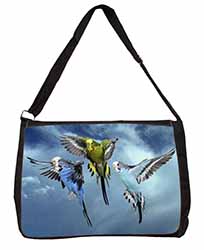 Budgies in Flight Large Black Laptop Shoulder Bag School/College