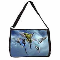 Budgies in Flight Large Black Laptop Shoulder Bag School/College