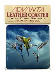 Budgies in Flight Single Leather Photo Coaster