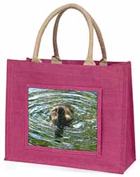 A Cute Young Baby Duck Large Pink Jute Shopping Bag