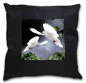 Beautiful White Doves Black Satin Feel Scatter Cushion