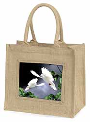 Beautiful White Doves Natural/Beige Jute Large Shopping Bag