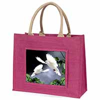 Beautiful White Doves Large Pink Jute Shopping Bag