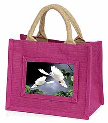 Beautiful White Doves Little Girls Small Pink Jute Shopping Bag